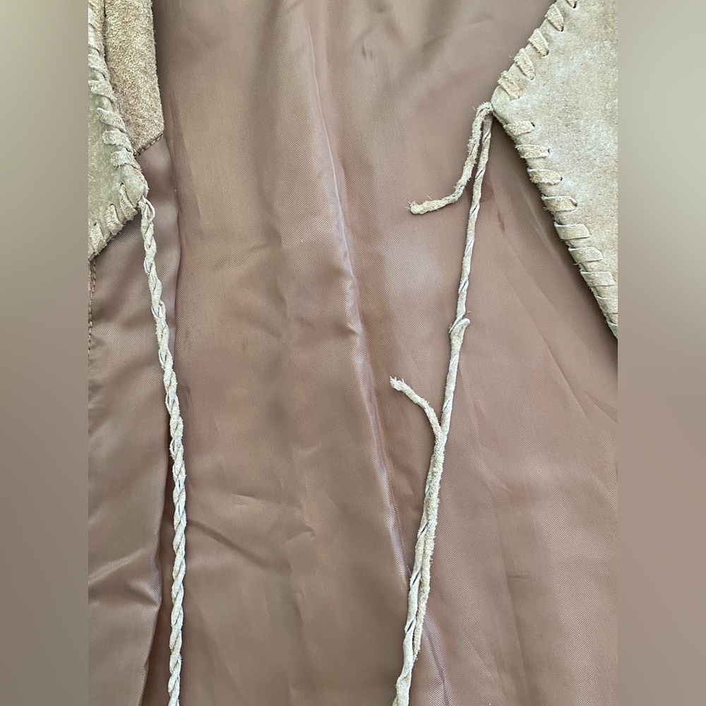 Womens Native American Wilson Leather Suede Fringe Vest Tan Outfit XL 14 - Picture 5 of 16